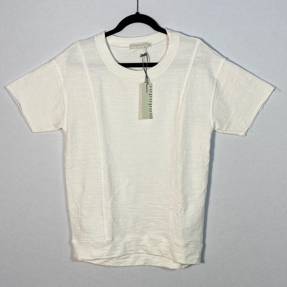 Mododoc French Terry Long Half Sleeve Loose Fit Sweatshirt Top Ivory Sz Small - Picture 2 of 11